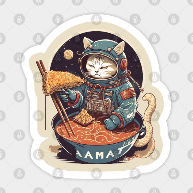 Astronaut Cat Ramen Sticker by nefuku